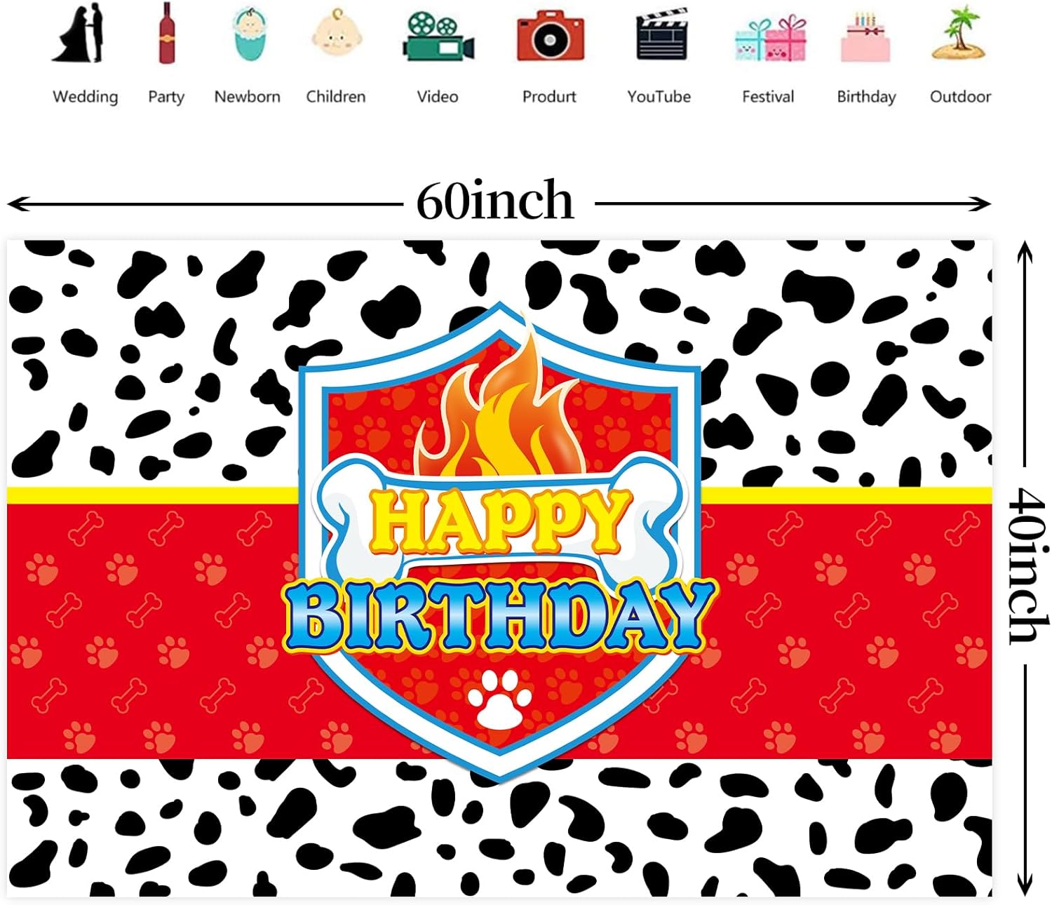 5x3ft Red Dog Paw Birthday Party Decor Backdrop