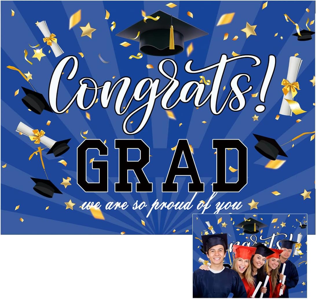 8x6 Ft Blue Graduation Photography Backdrop for Parties and Events
