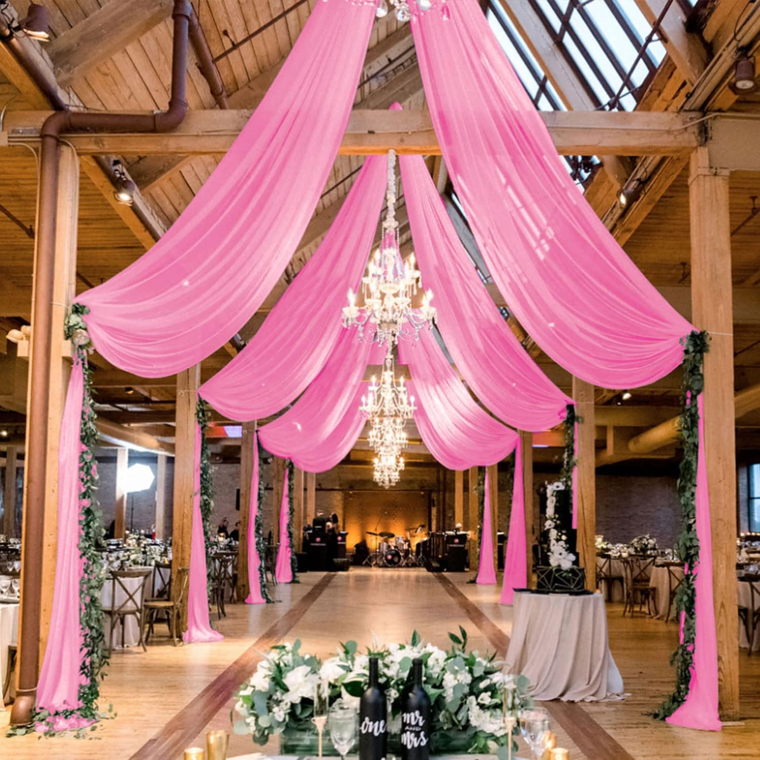 MODFUNS Pink Chiffon Ceiling Drapes 2 Panels 5x20 FT for Wedding Backdrop
