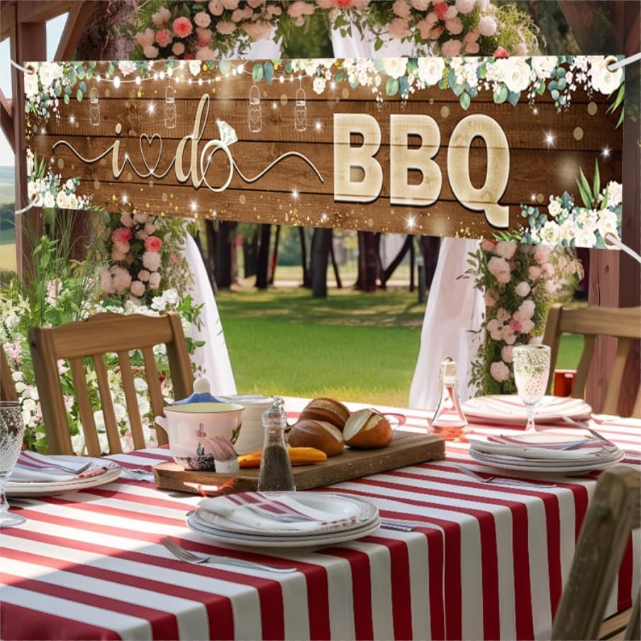 AIBIIN BBQ Banner 97x18inch Rustic Wooden Backdrop