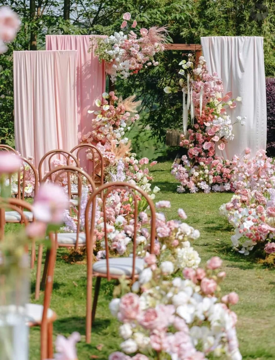 Light Pink Tulle Wedding Arch Drapes 2 Panels