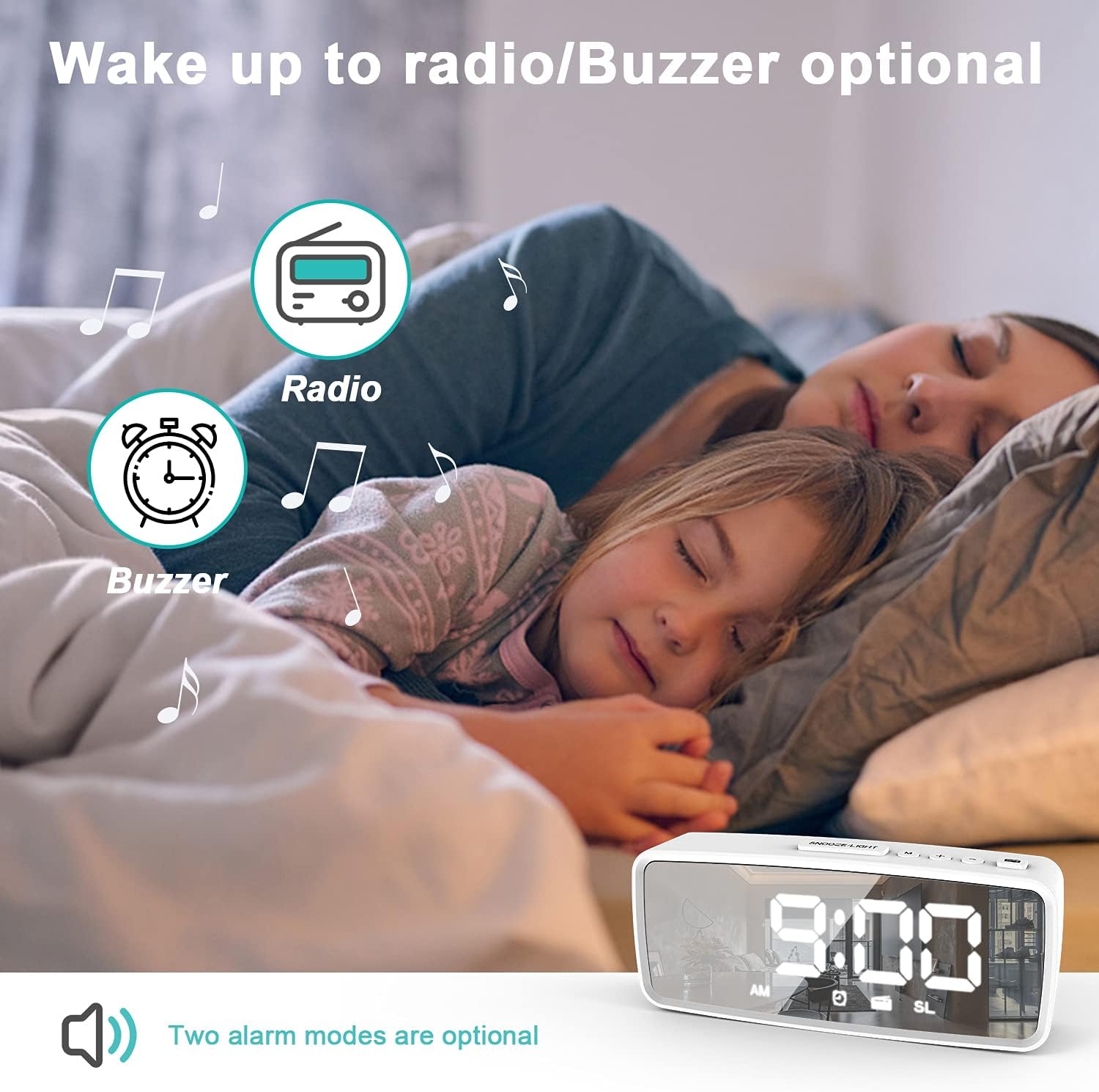 Vauno Digital Alarm Clock with FM Radio and Dimmer