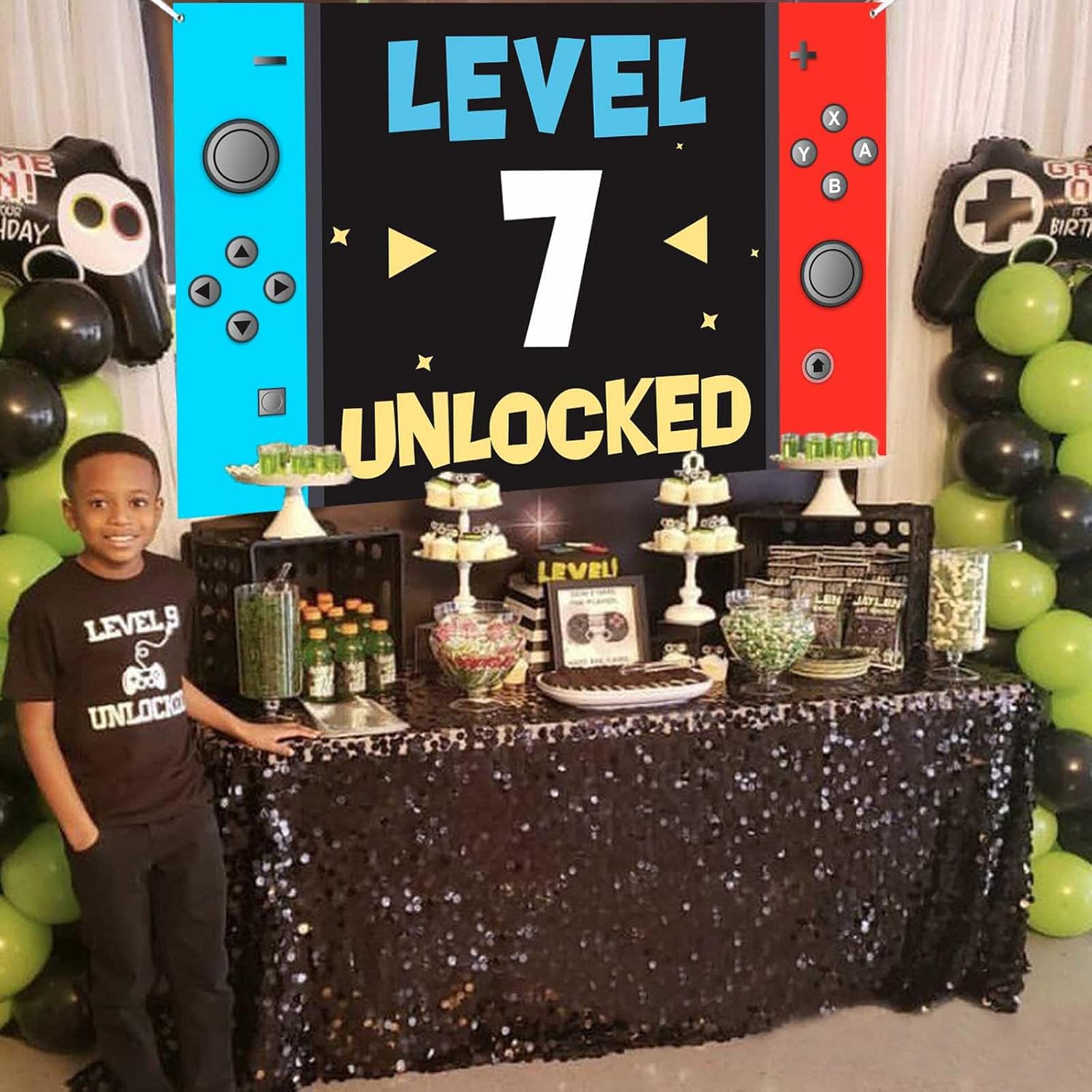 Level Up Happy 7th Birthday Banner Photo Booth Prop