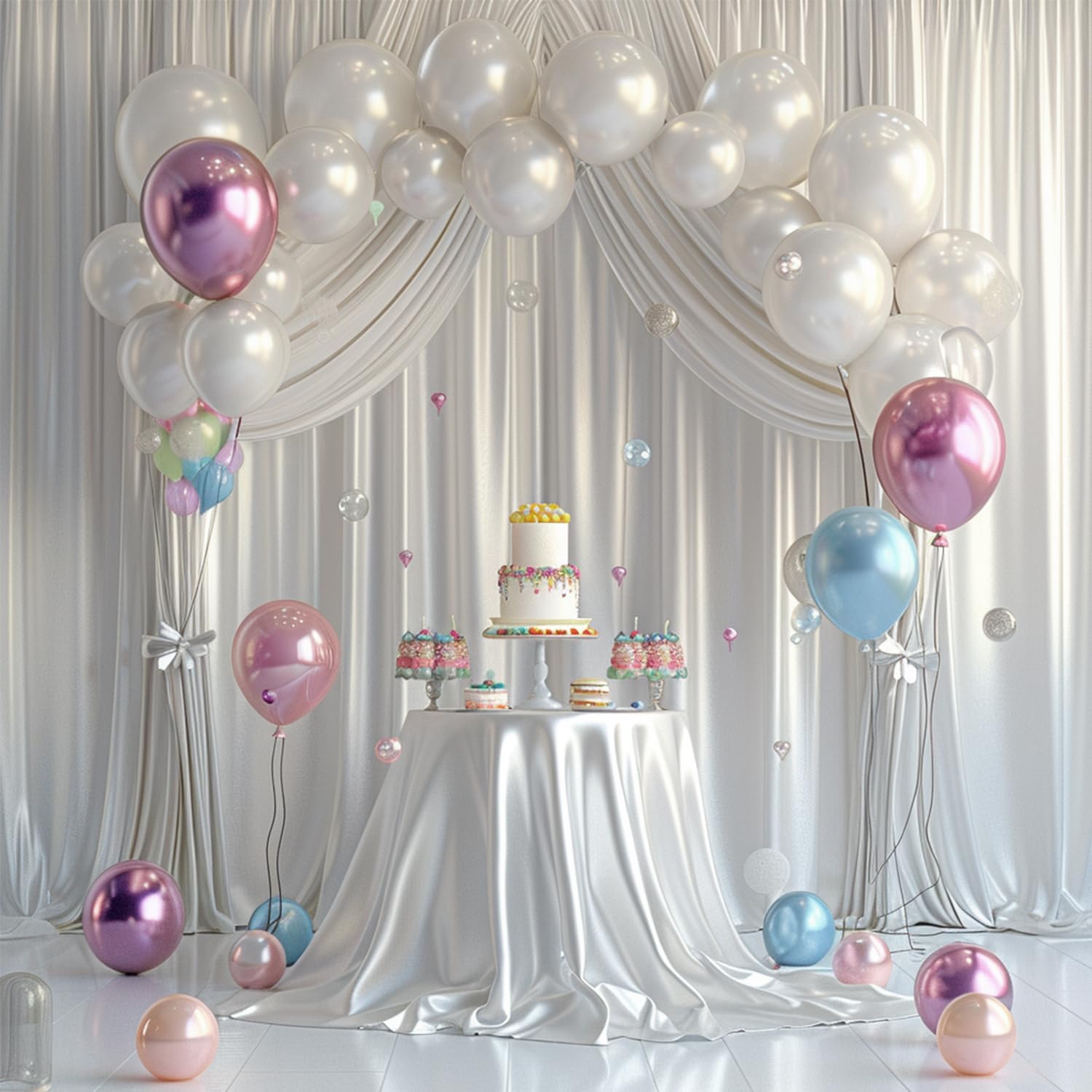 10ft x 10ft Satin Wedding Backdrop Drapes 2 Panels White TAYBSDJ042