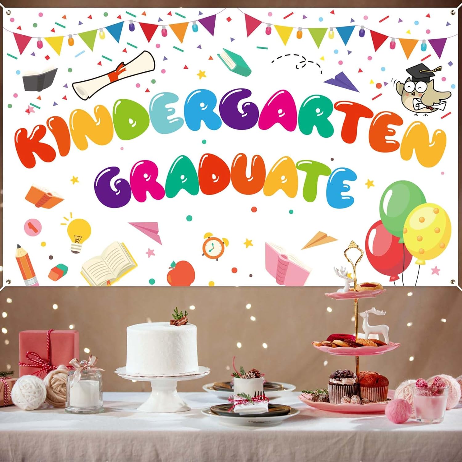 Kindergarten Graduation Banner 71x43 Inch White