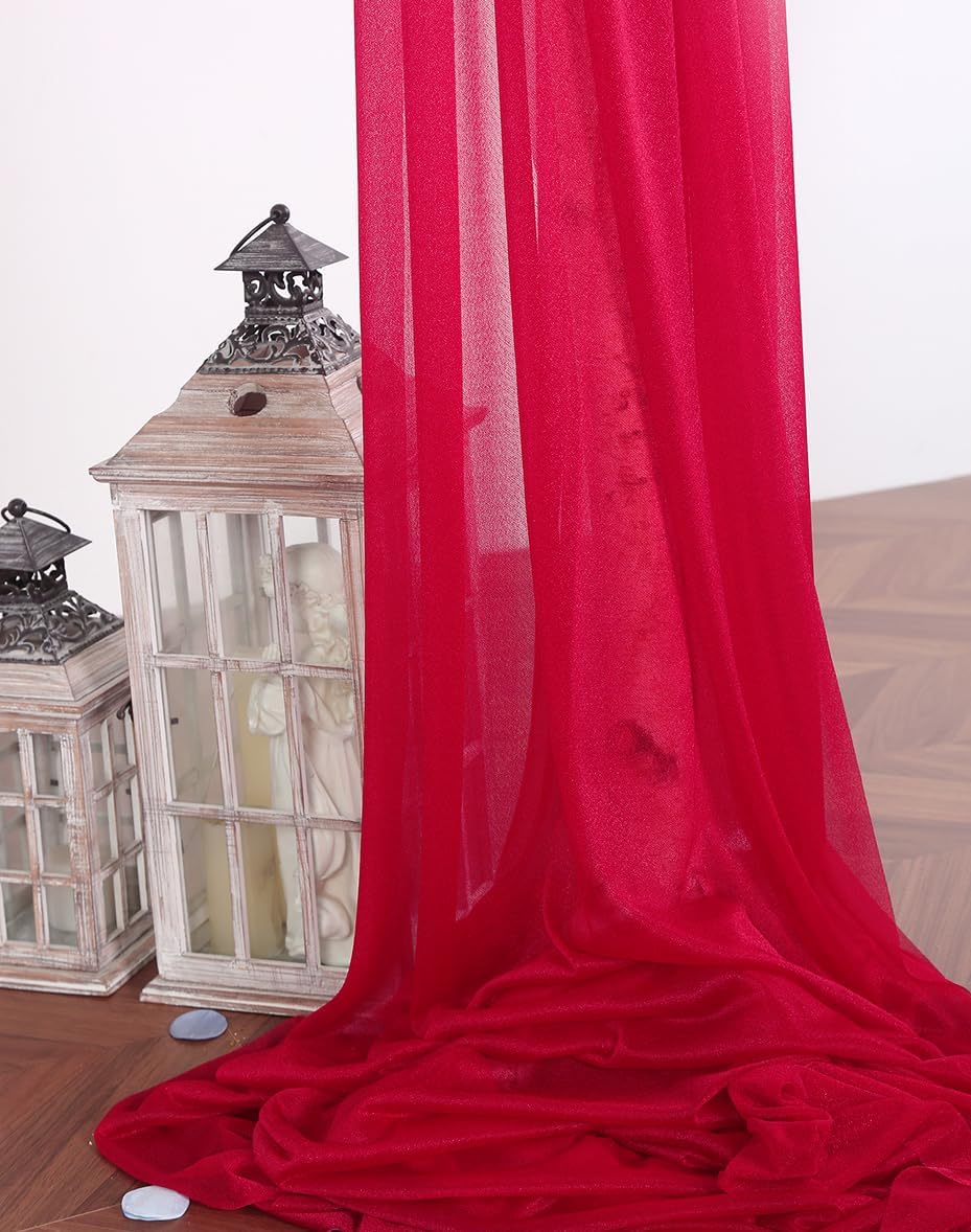 SHERWAY Sheer Wedding Arch Drapes 2 Panels 18Ft Red Red