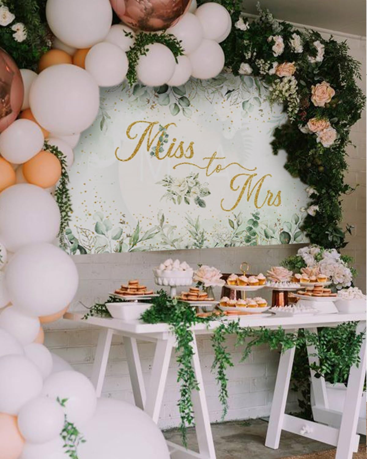 Mocsicka Miss to Mrs Greenery Banner with Gold Dots