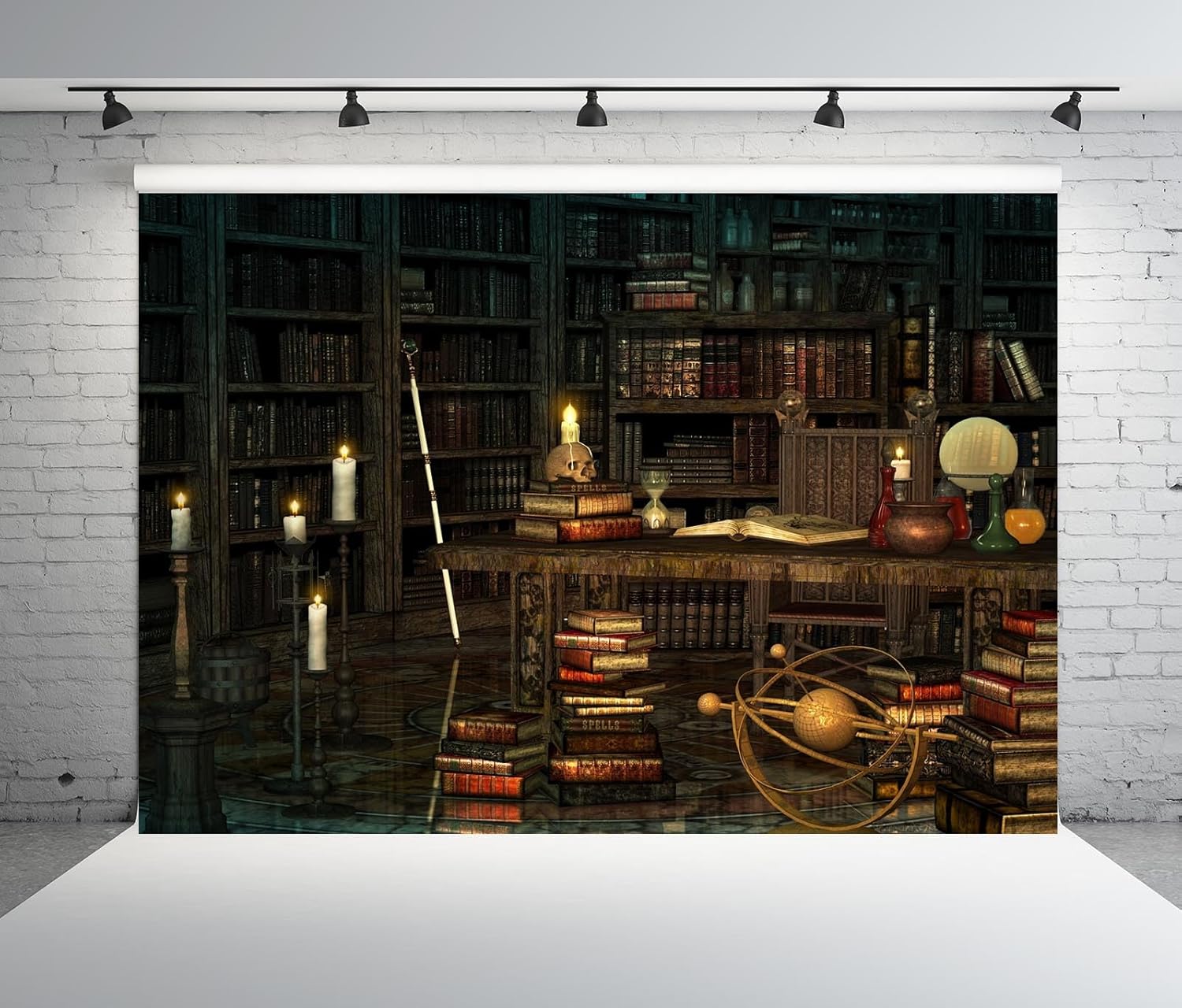BELECO 7x5ft Medieval Library Backdrop for Halloween Party Decorations