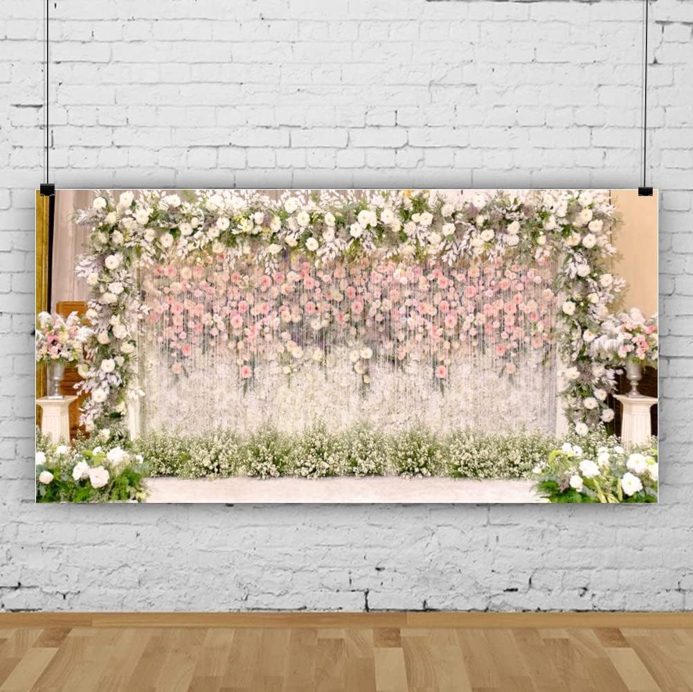 Yeele 20x10ft Wedding Floral Backdrop Pink and White