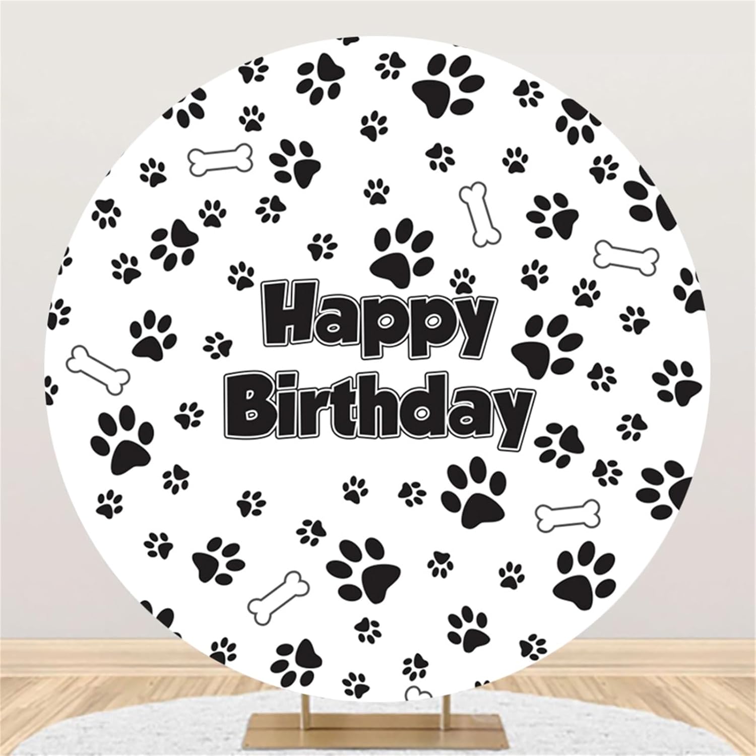 Renaiss 6x6ft Paw Prints Round Birthday Backdrop Cover