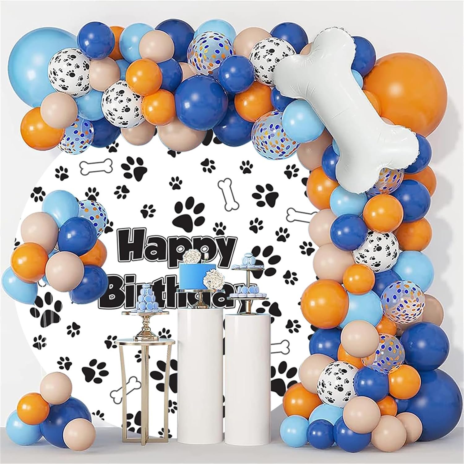 Renaiss 6x6ft Paw Prints Round Birthday Backdrop Cover