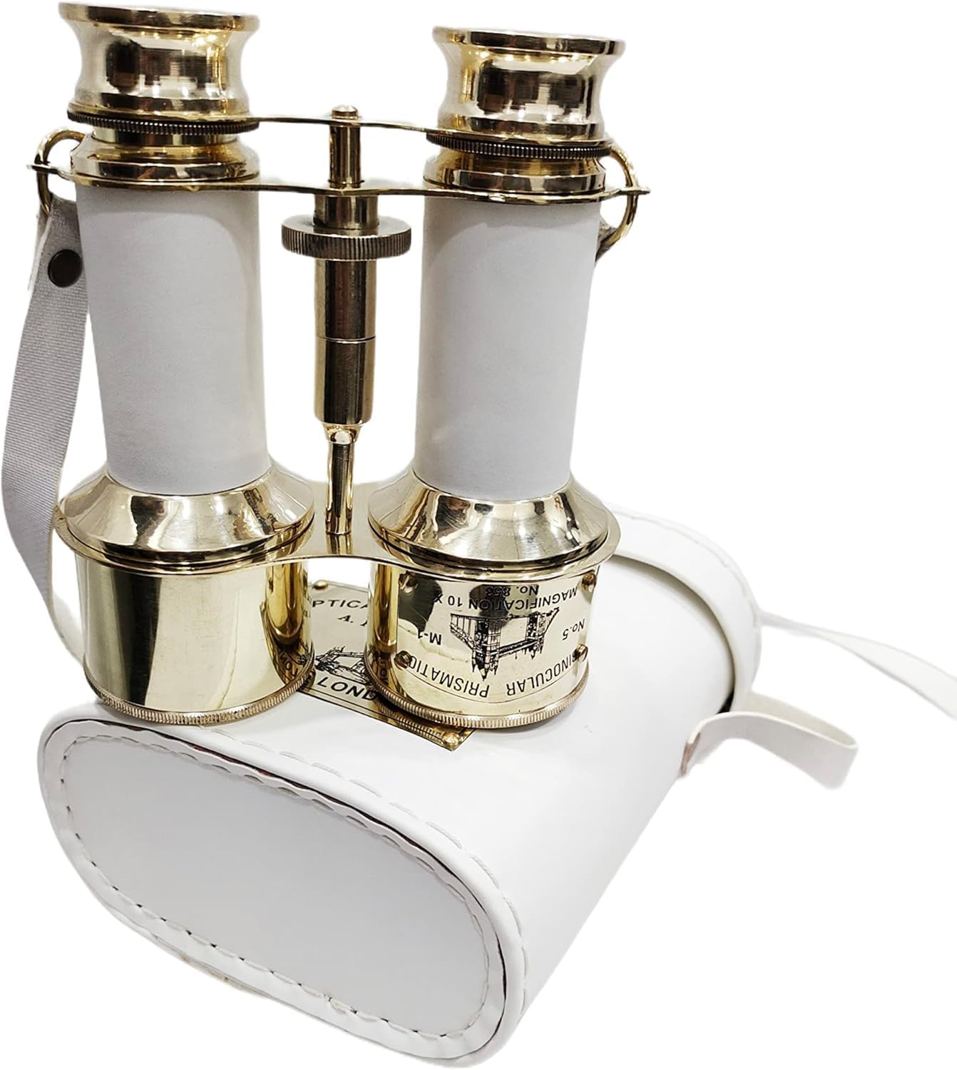 Shiny Brass Binocular with White Leather Case