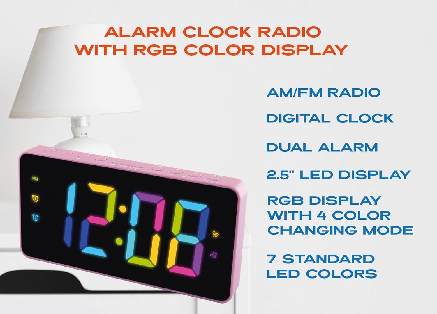 HANNLOMAX HX-160CR FM Radio Alarm Clock with RGB Display