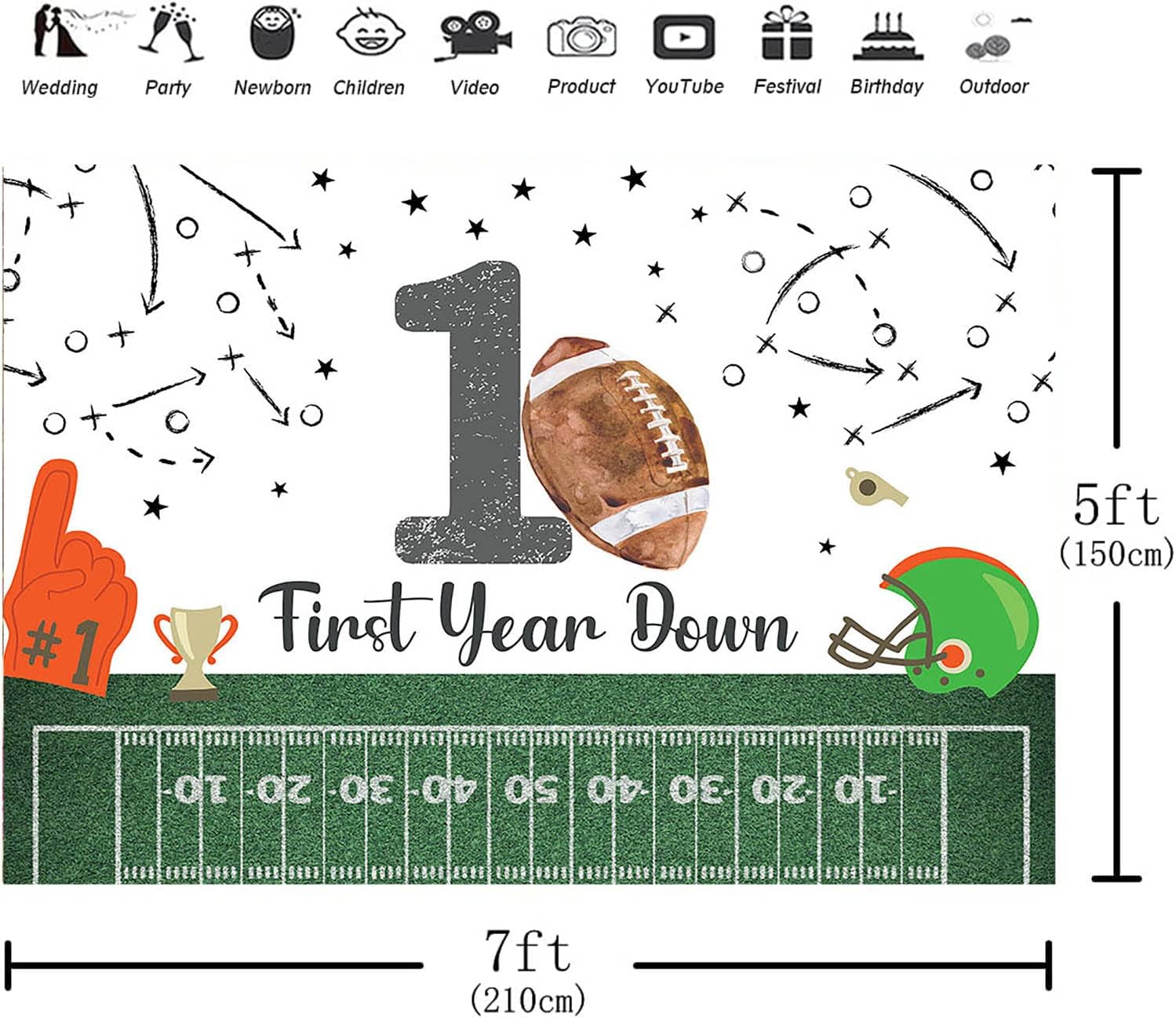 Football First Birthday Backdrop 7x5ft Game Time Decor