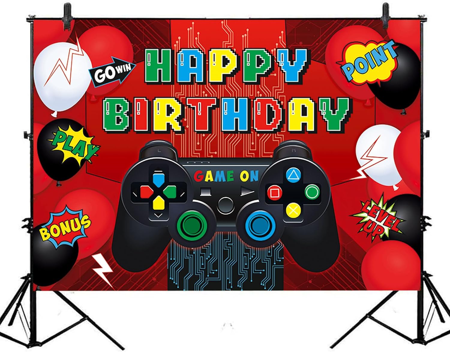 Video Game Birthday Party Backdrop Banner 5x3ft Foldable Gaming Theme