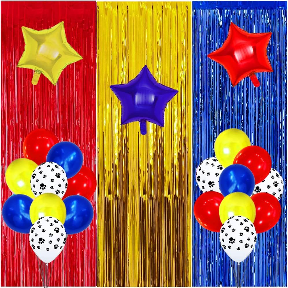 Paw Birthday Decorations with Foil Curtain and Balloons