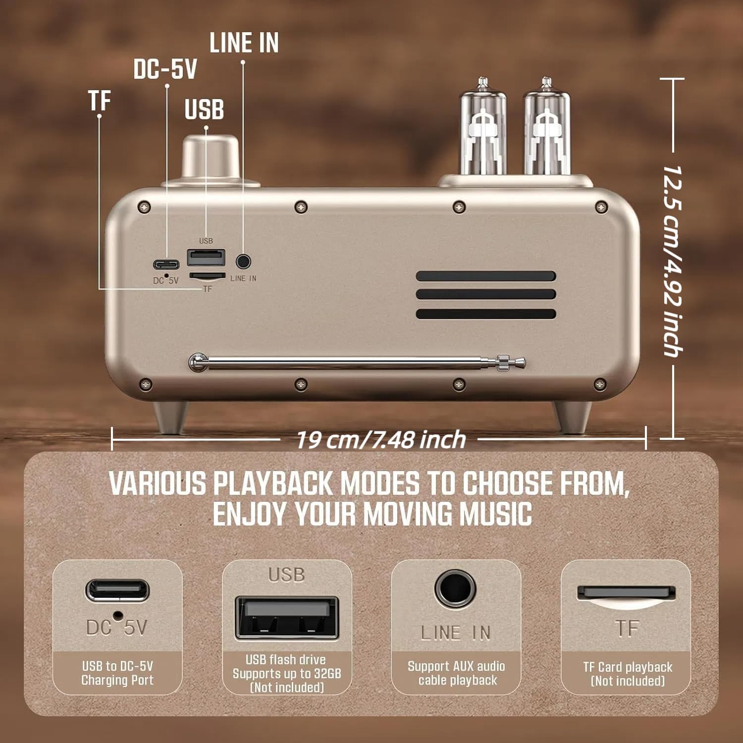 Retro Radios FM Portable Bluetooth Speaker with Night Light and Clock Display