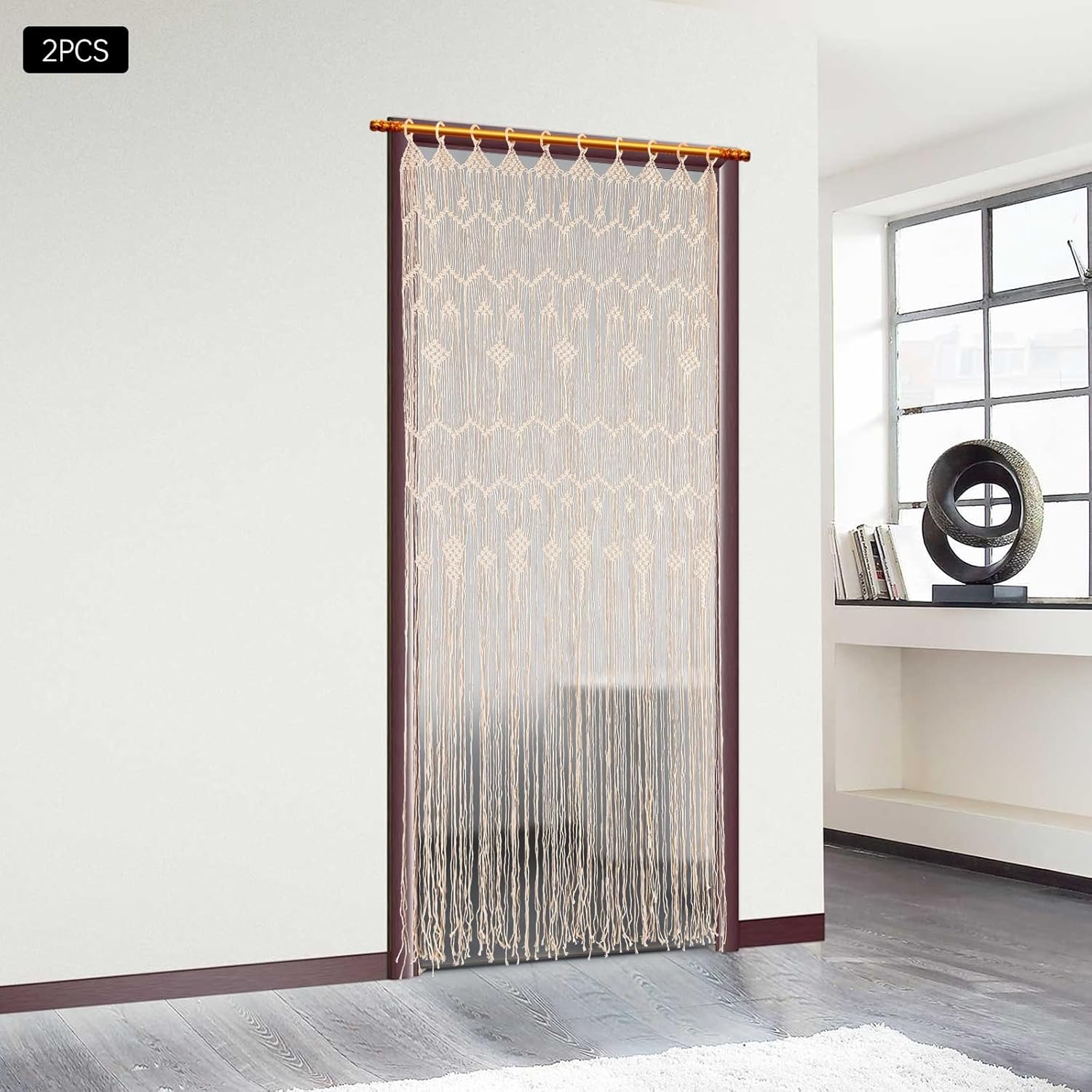 Macrame Door Curtains 2 Pcs Beige Tassel Boho Decor