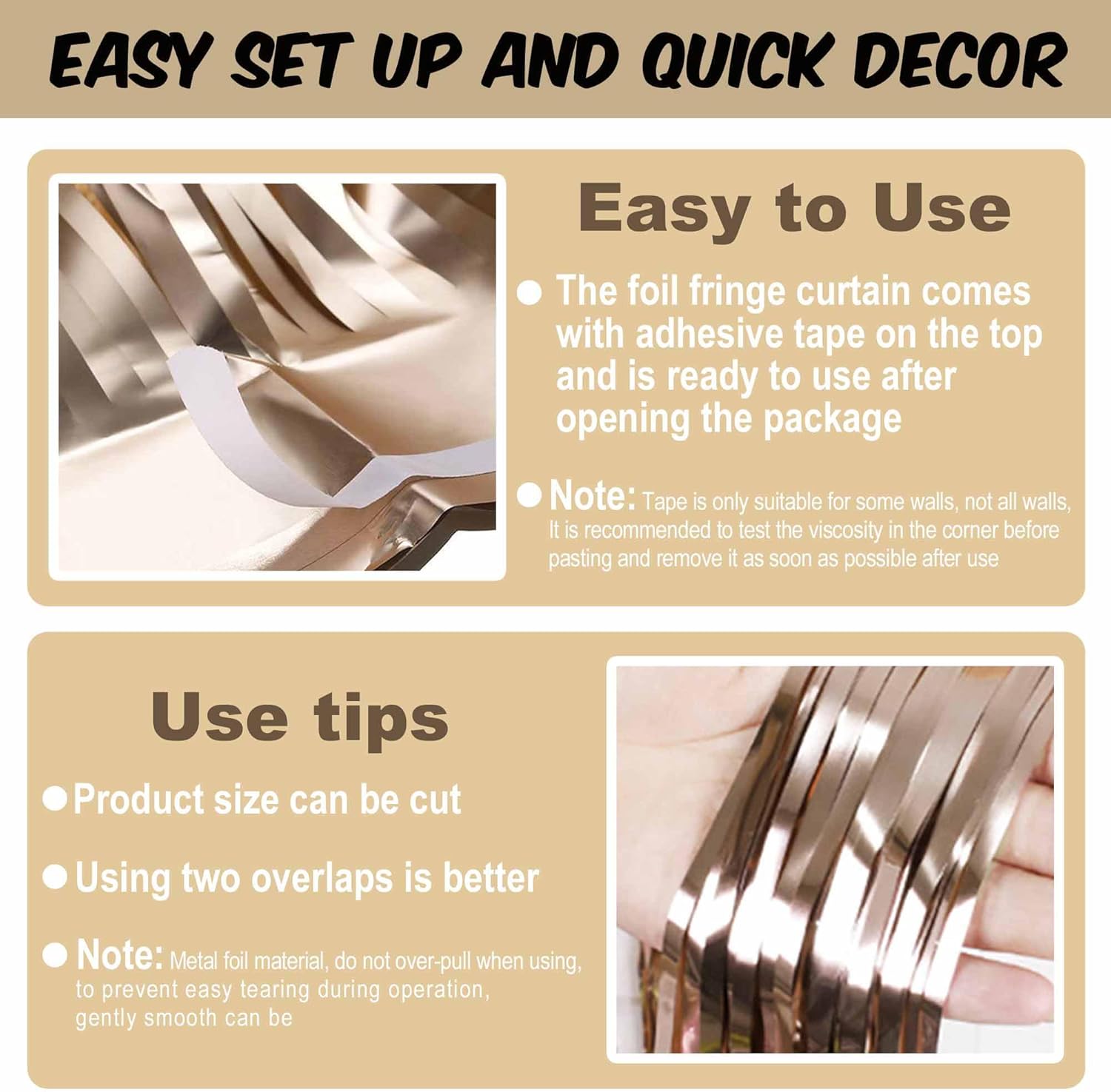 3 Pack Champagne Gold Foil Streamers Curtain