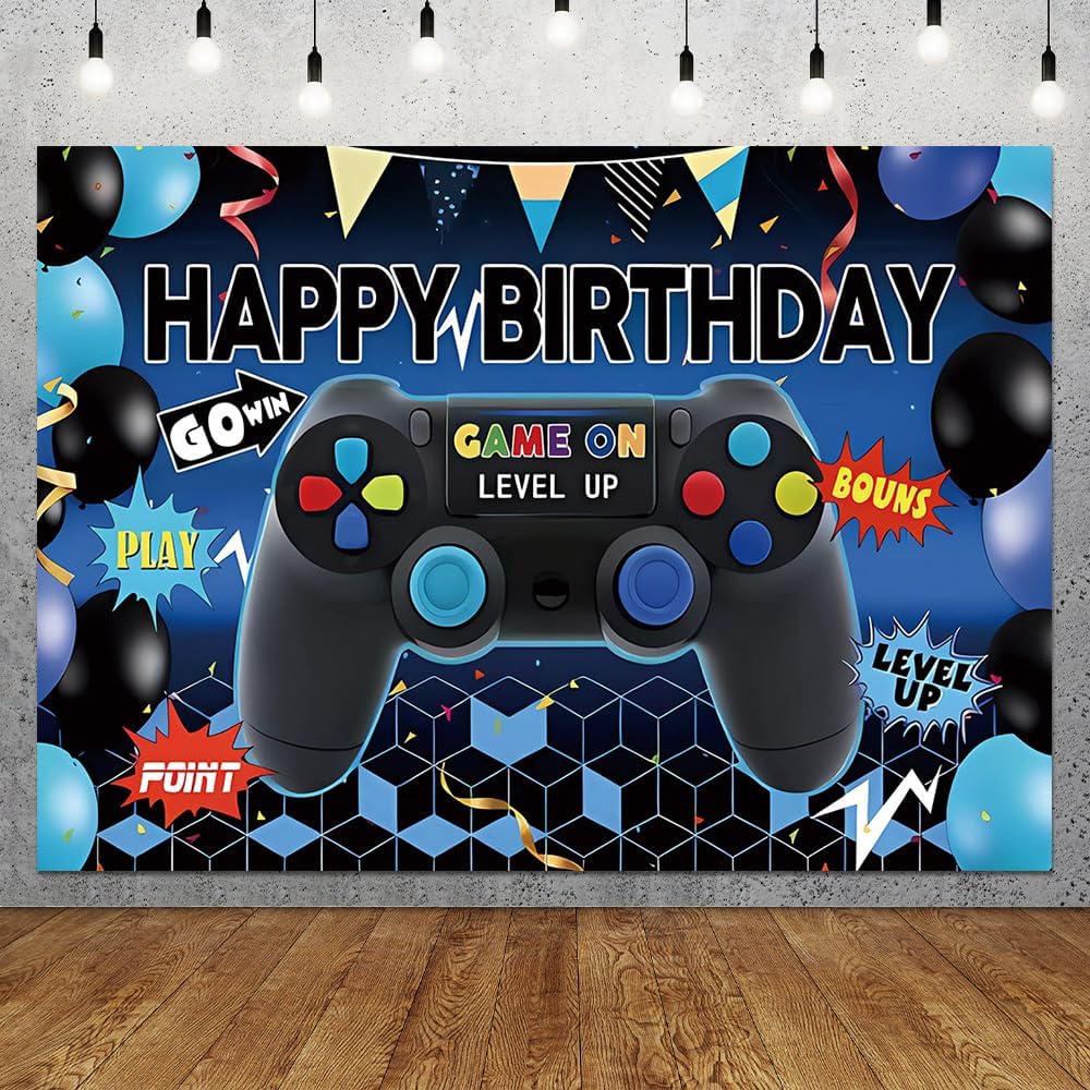 Qian 7x5ft Kids Birthday Party Photo Backdrop Level Up Game