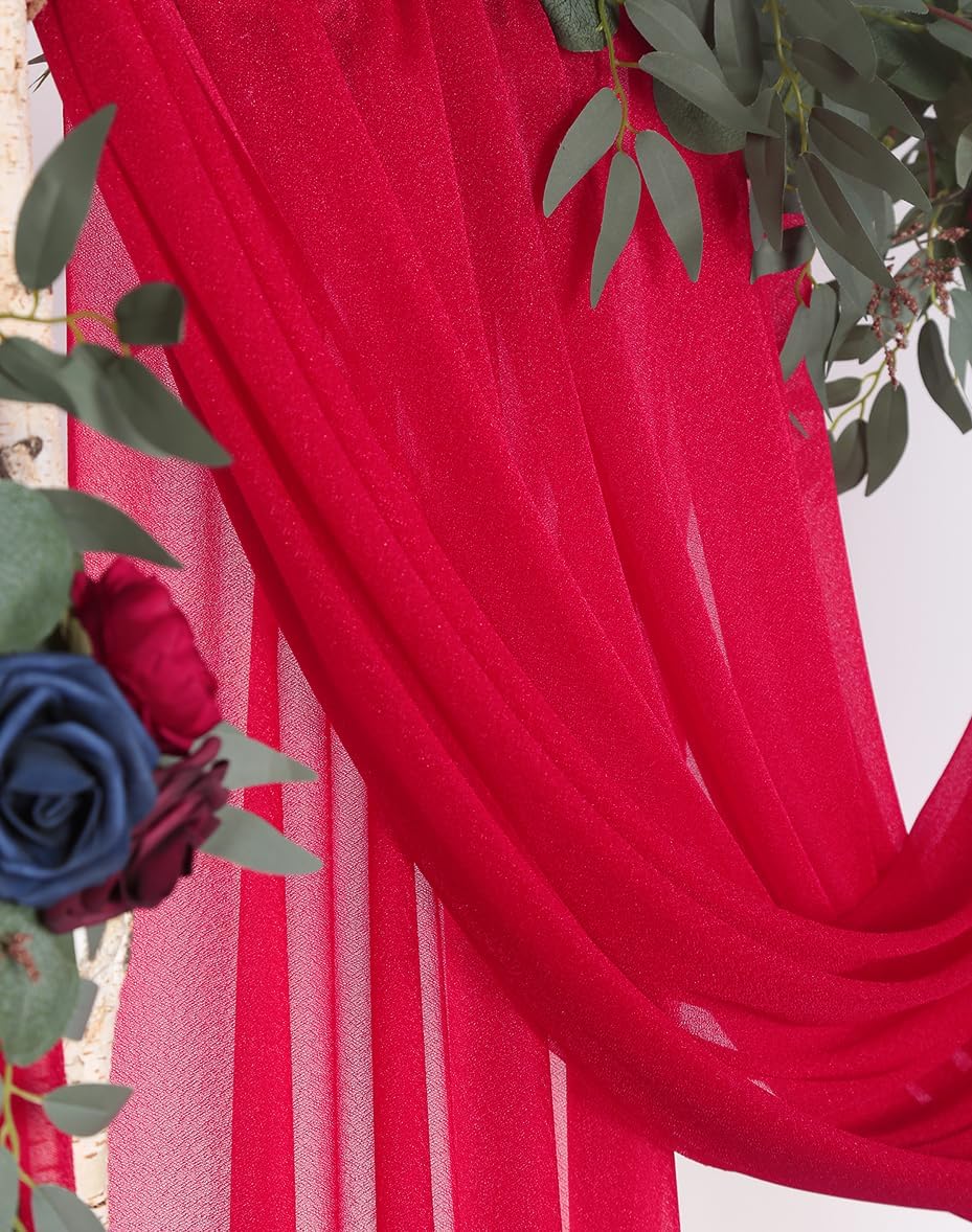 SHERWAY Sheer Wedding Arch Drapes 2 Panels 18Ft Red Red