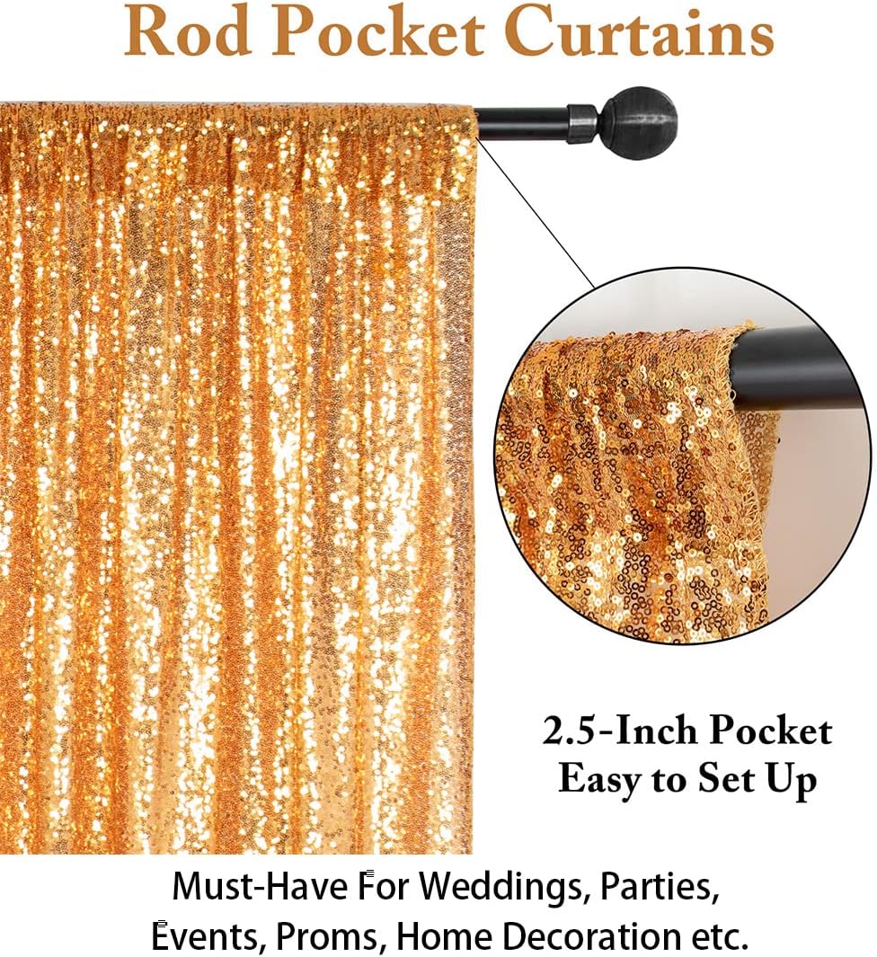 ShinyBeauty Sparkle Backdrop Curtain Gold 2 Panels Set
