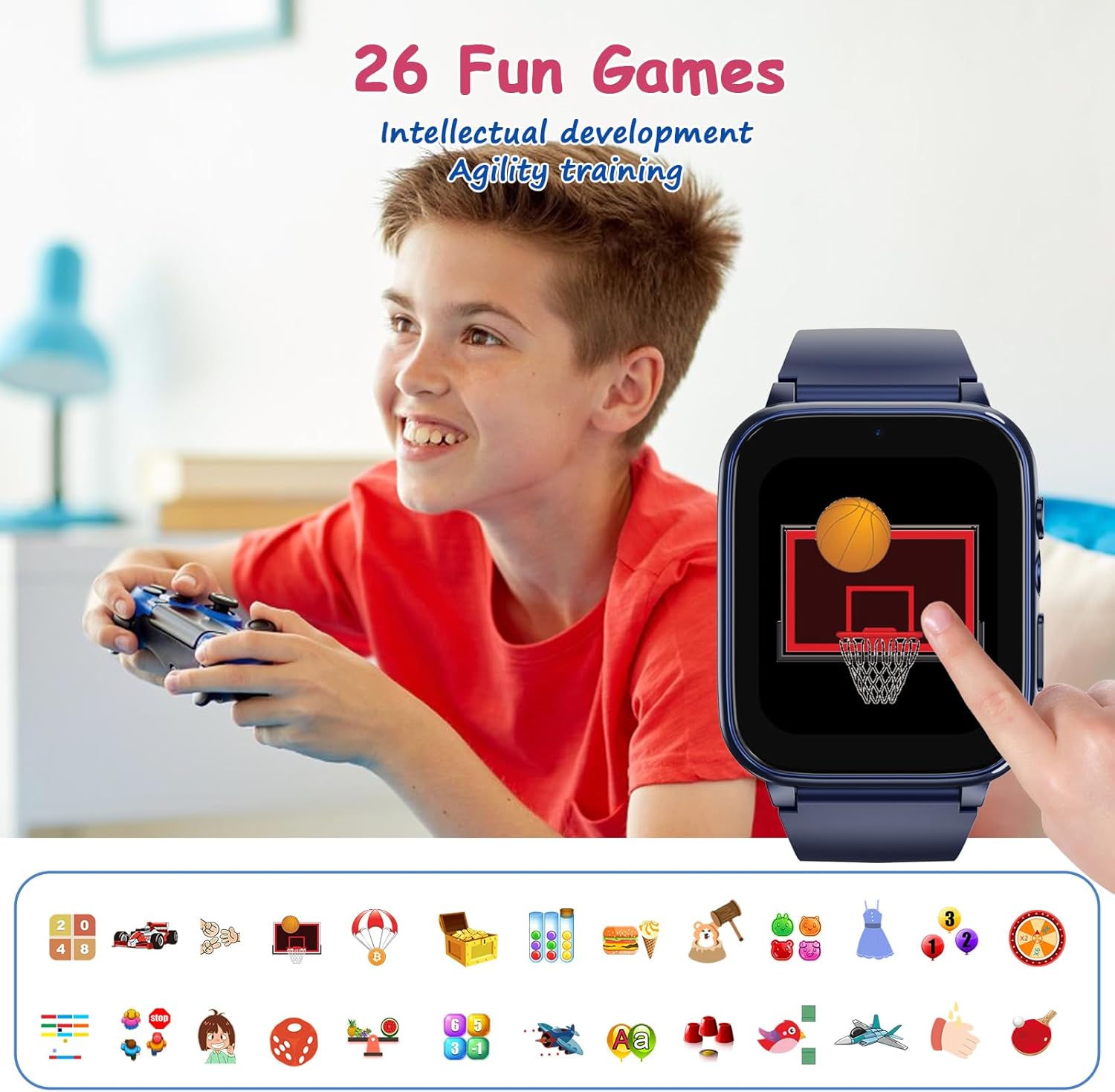 Goodatech Kids Smart Watch with HD Camera and Puzzle Games Blue