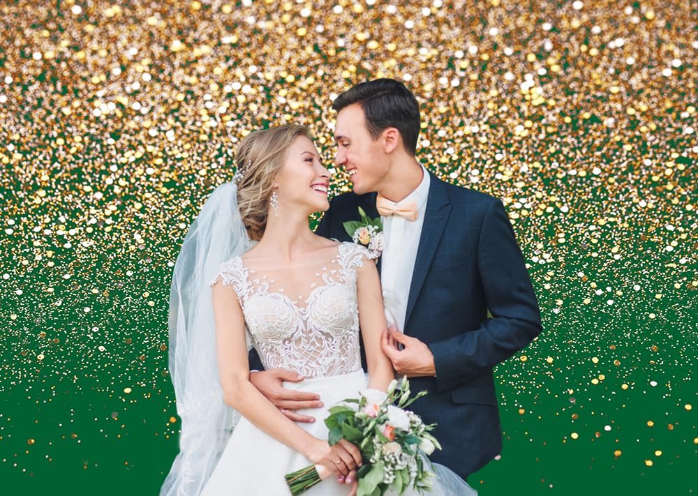 Dudaacvt 7x5ft Green Gold Backdrop for Party and Wedding