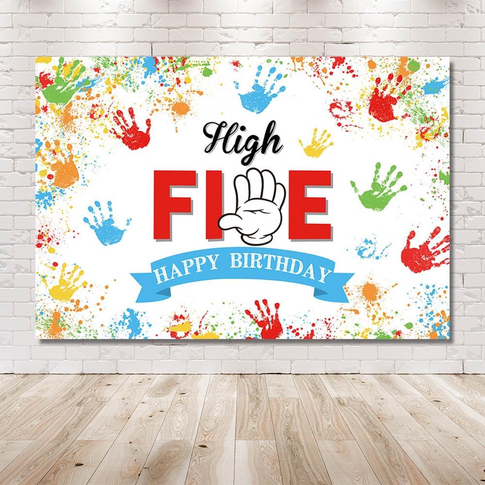 MEHOFOND 5th Birthday Rainbow Party Backdrop 7x5ft