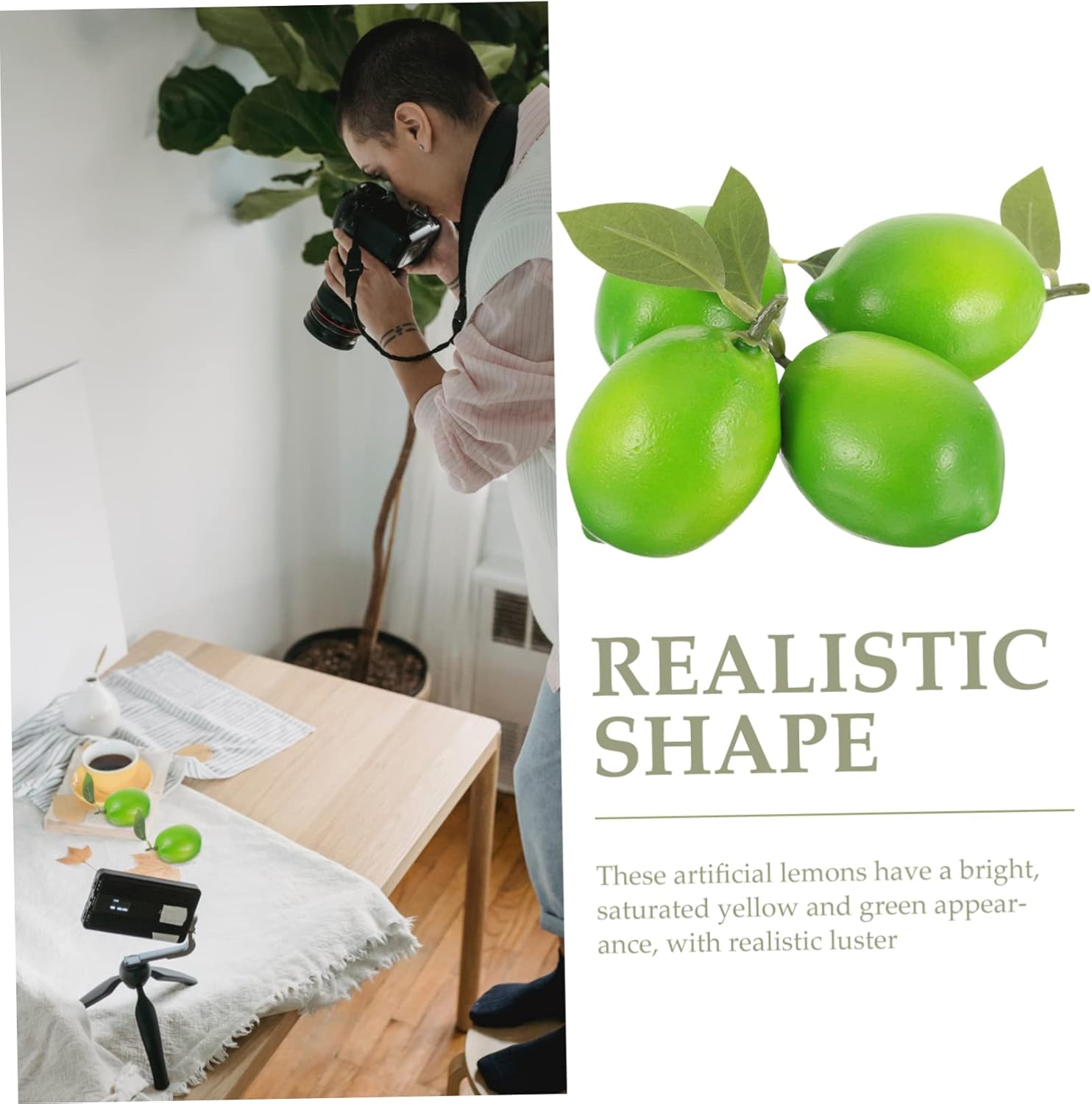 Luxshiny 4pcs Artificial Lemon Decor with Realistic Leaves