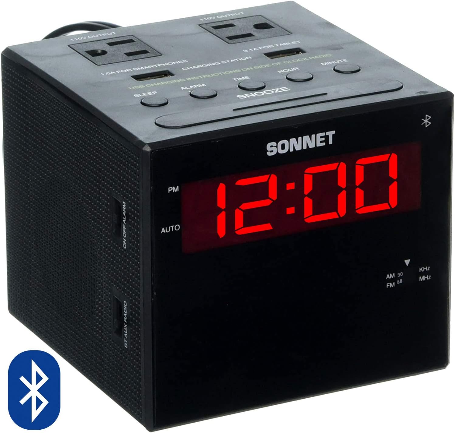 Sonnet Alarm Clock Charging Station with Bluetooth and AMFM Radio