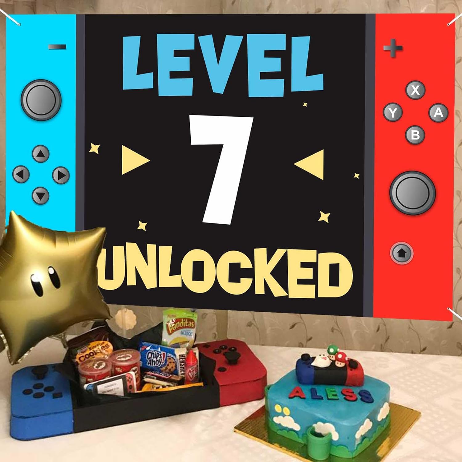 Level Up Happy 7th Birthday Banner Photo Booth Prop