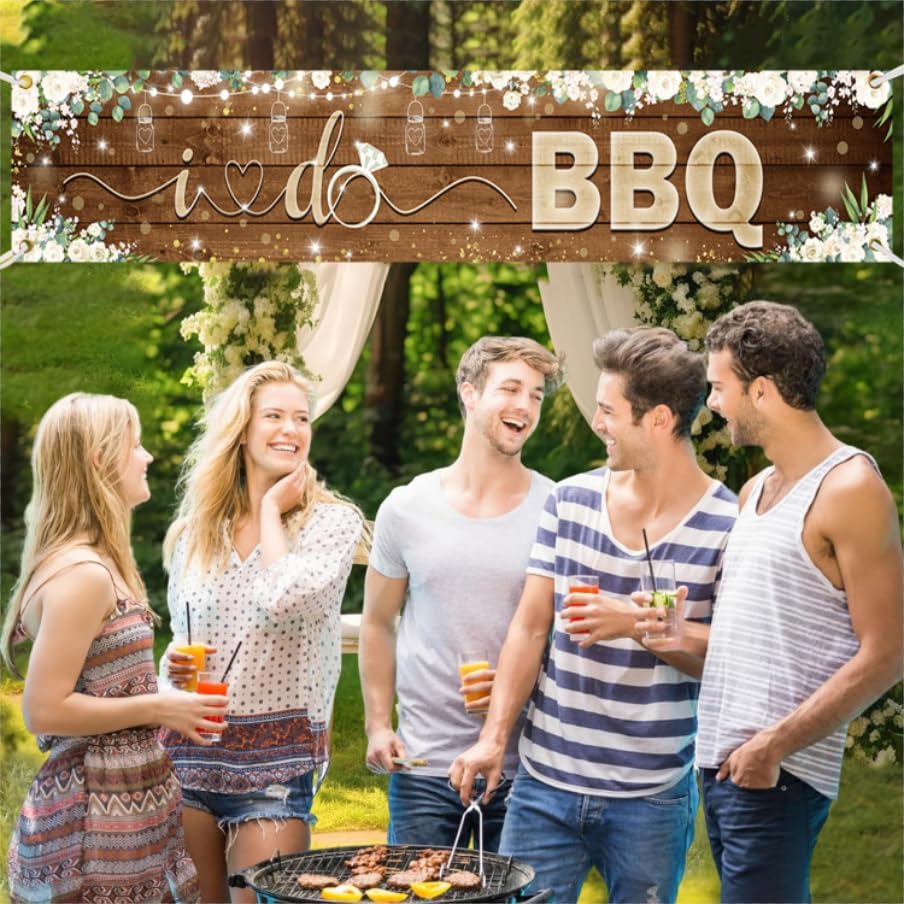 AIBIIN BBQ Banner 97x18inch Rustic Wooden Backdrop