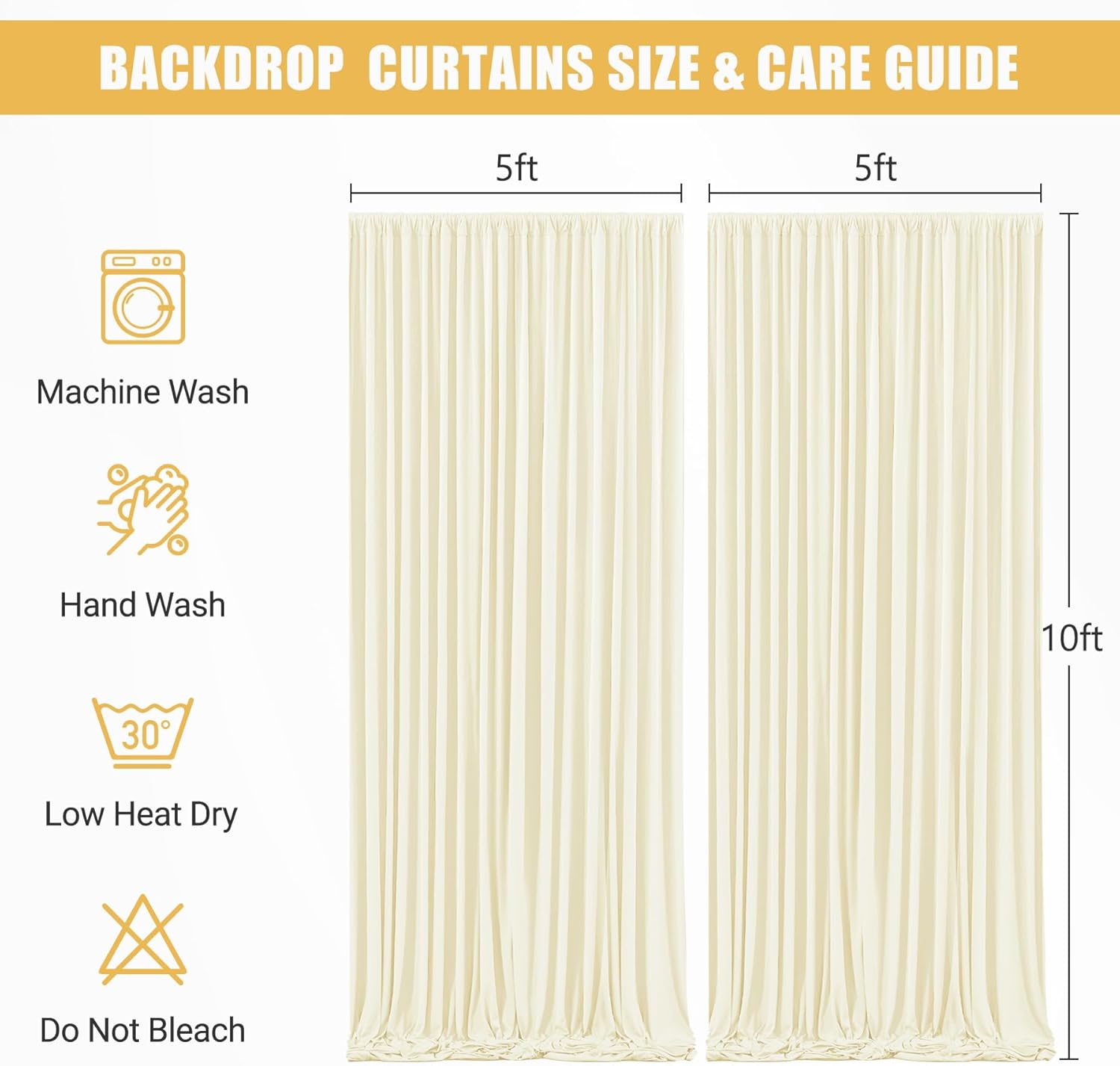 Wish Care 10x10ft Ivory Backdrop Curtain with Lights