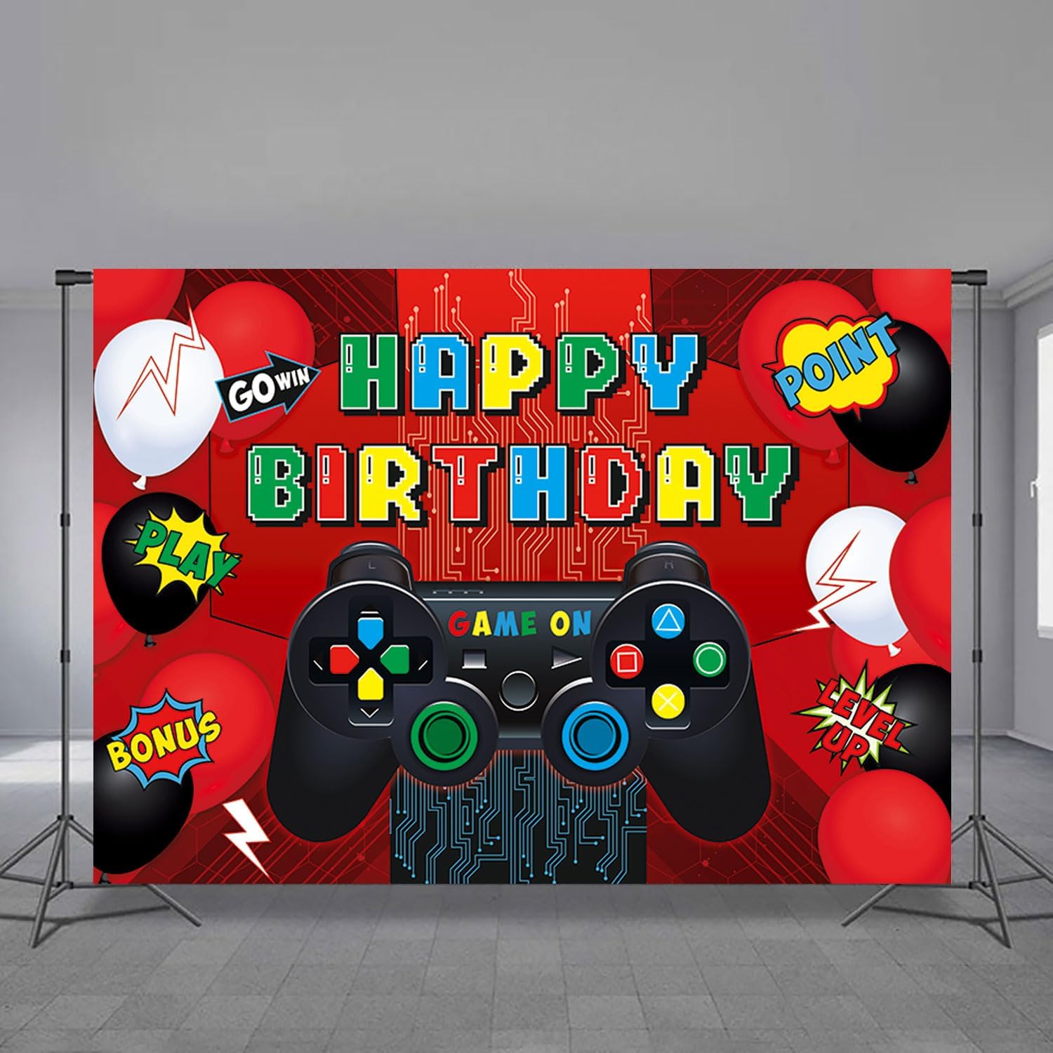 Video Game Birthday Party Backdrop Banner 5x3ft Foldable Gaming Theme