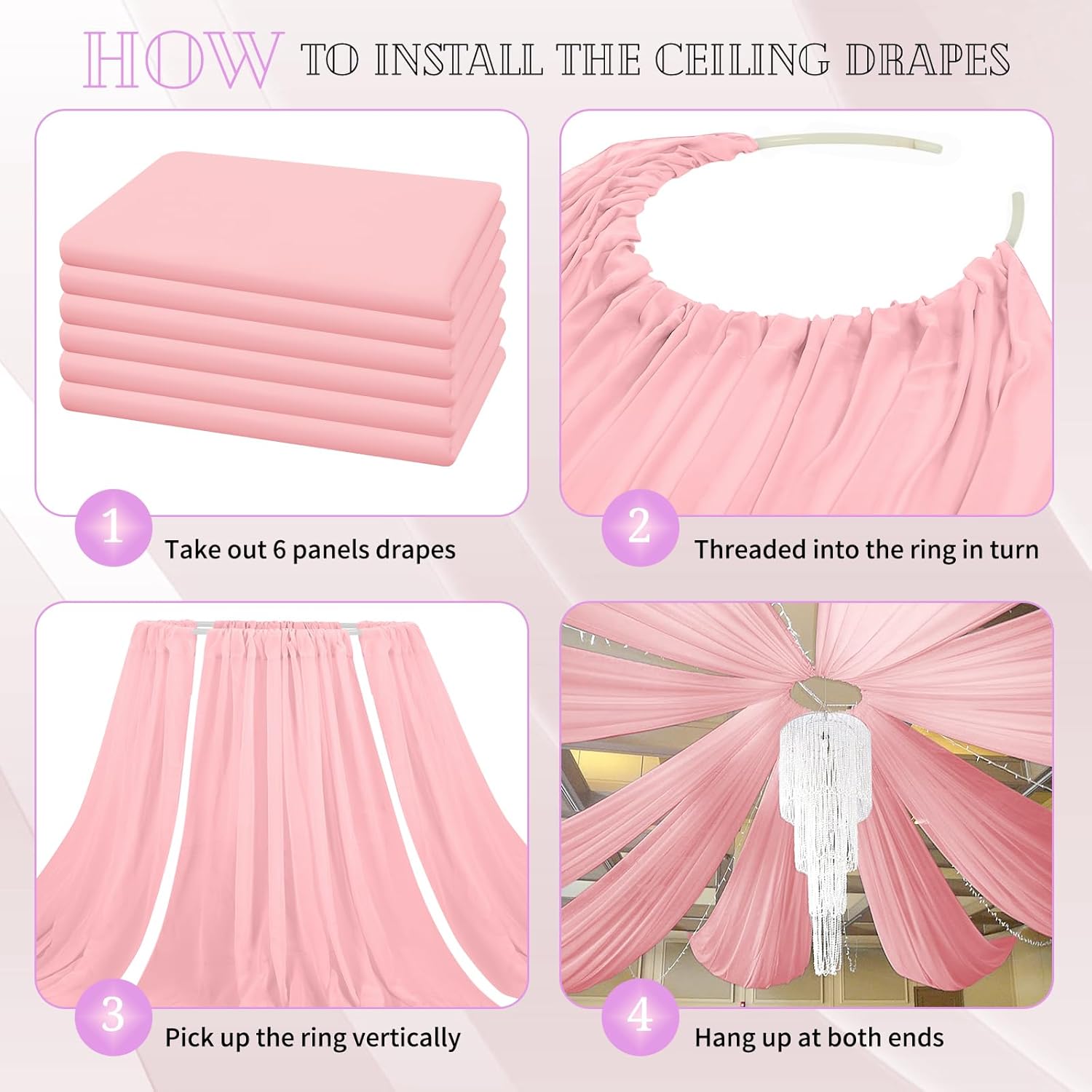 6 Panels Dusty Rose Ceiling Drapes for Wedding and Events