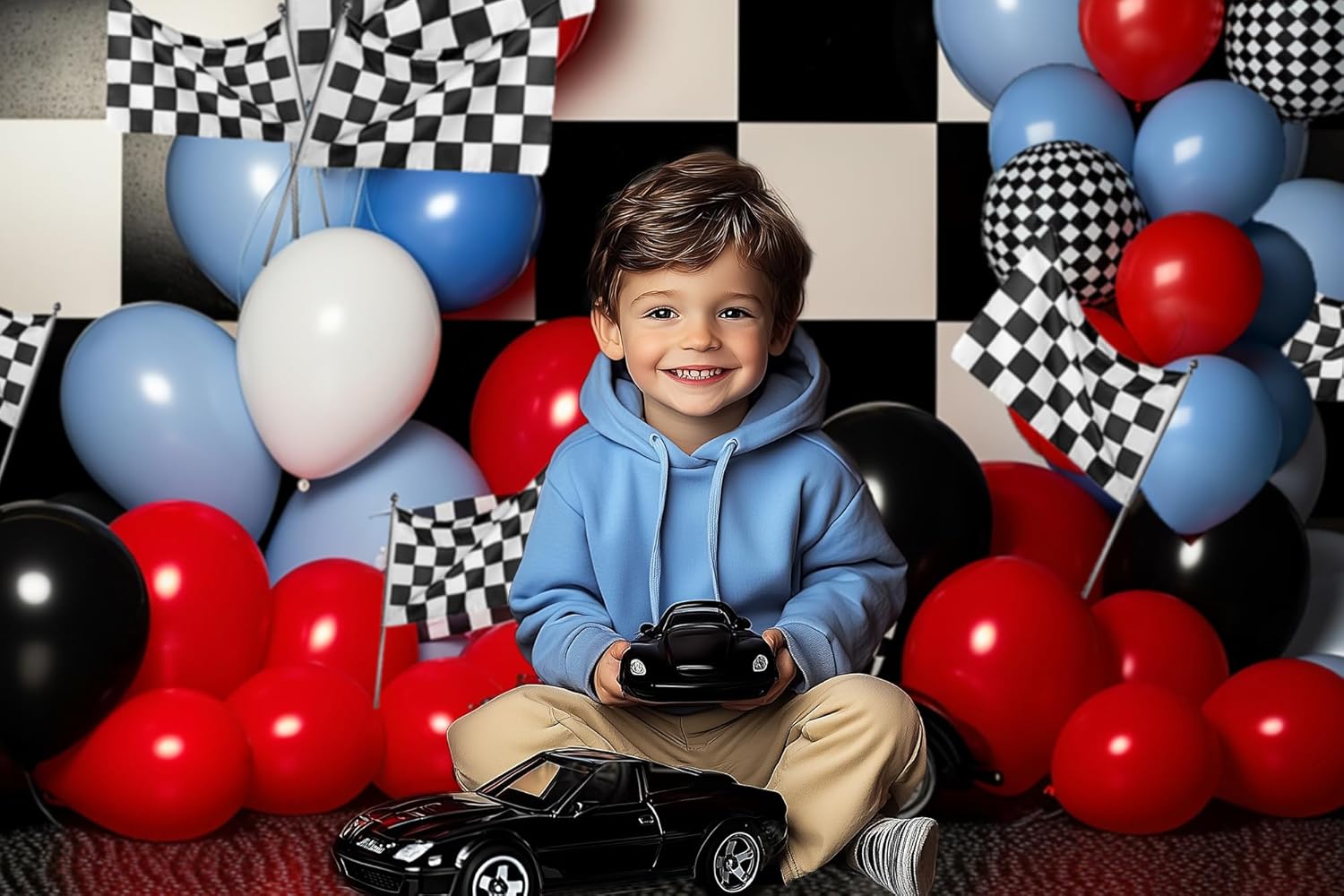 Kate Race Boy Birthday Balloons Photography Backdrop 10x65ft