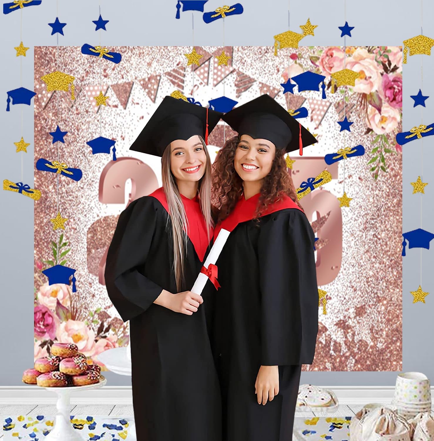 Graduation Class of 2025 Pink Floral Photo Backdrop 10x8ft Vinyl