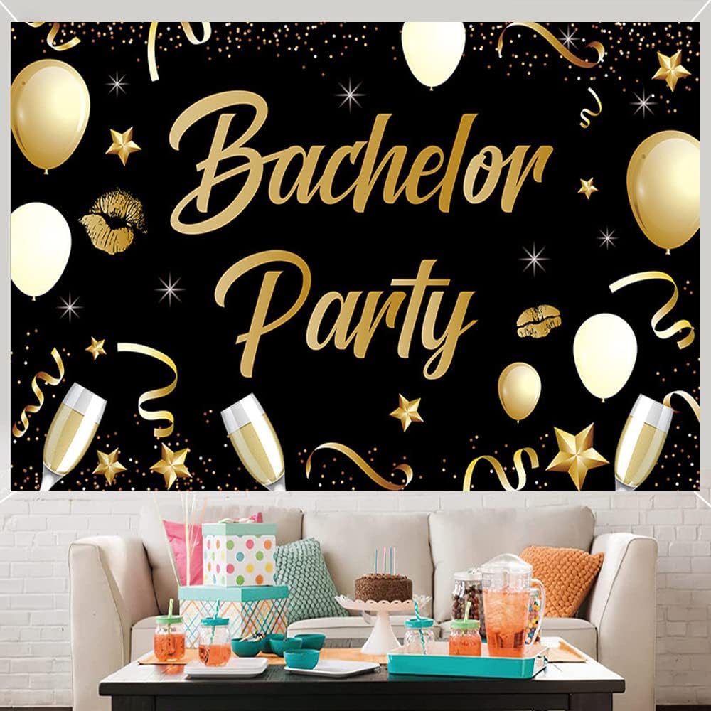 Large Black and Gold Bachelor Party Backdrop Balloon Sign