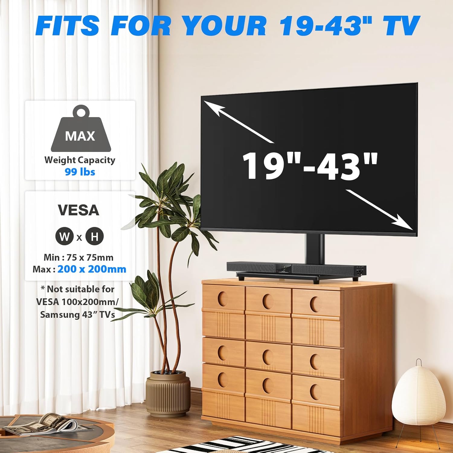 Rfiver Universal Swivel TV Stand for 23-43 Inch Flat Screens