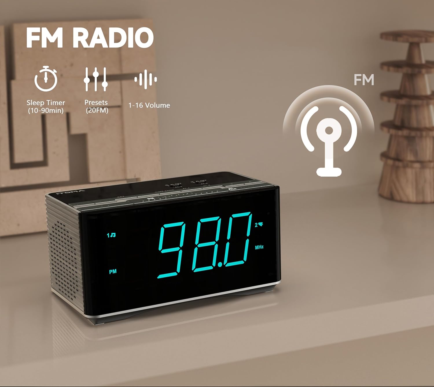 iTOMA Alarm Clock Radio with Bluetooth and FM Radio