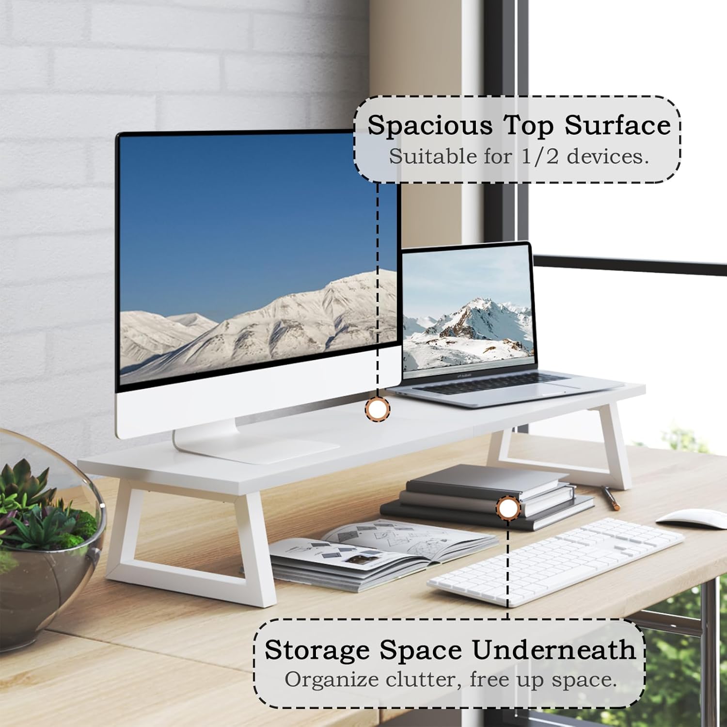 TEAMIX White Dual Monitor Riser for Office Desk