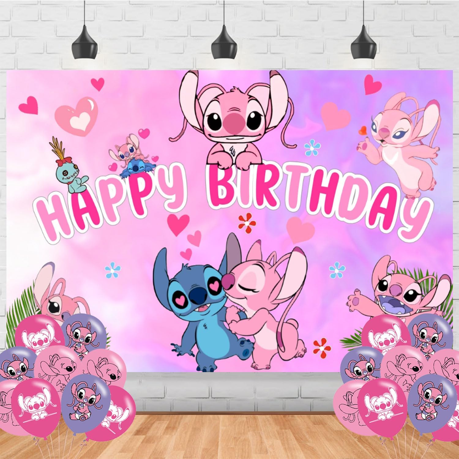 Pink Angel Birthday Backdrop Banner 59x354 Inches