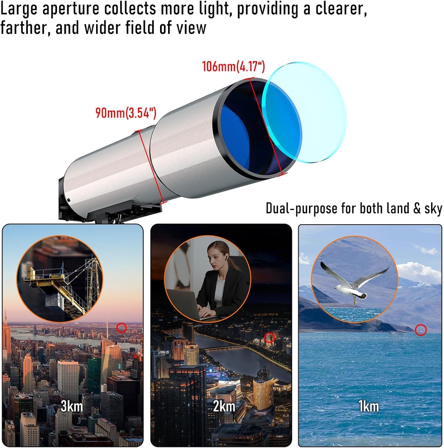 90mm Aperture Refractor Telescope with Stargazing App for Beginners and Adults