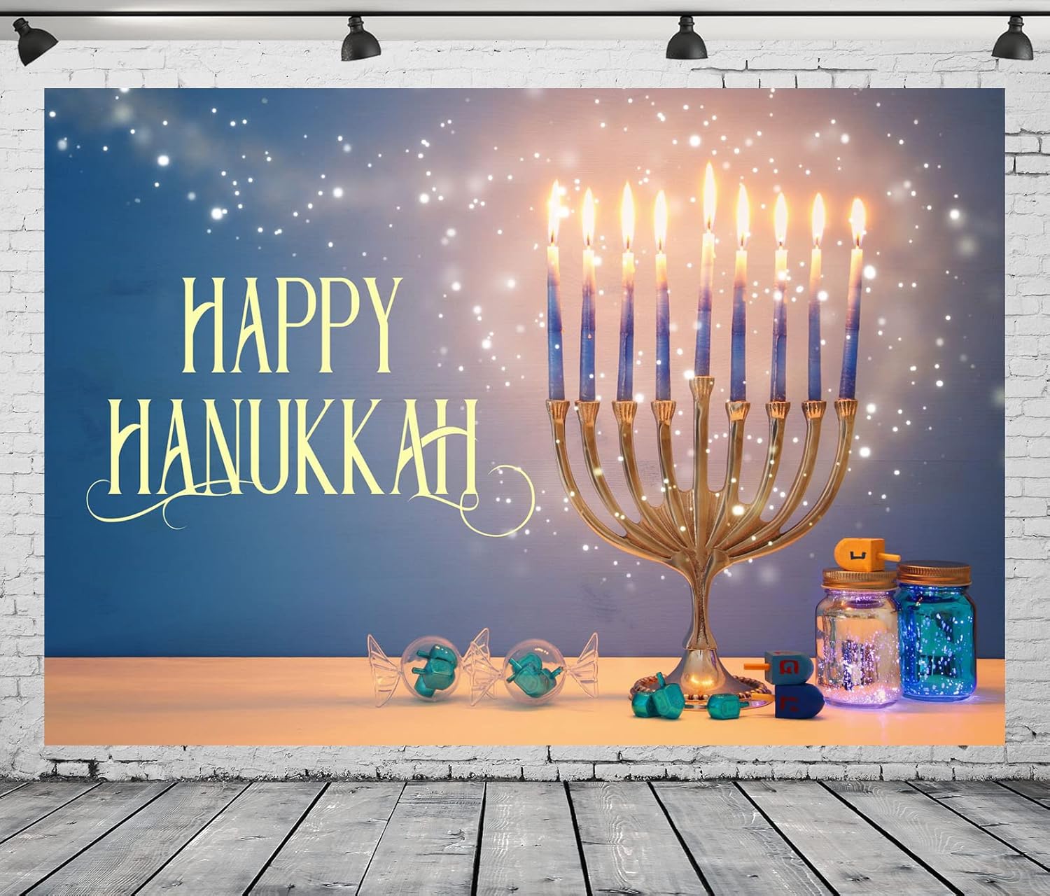 BELECO 7x5ft Hanukkah Photo Backdrop with Glitter Lights