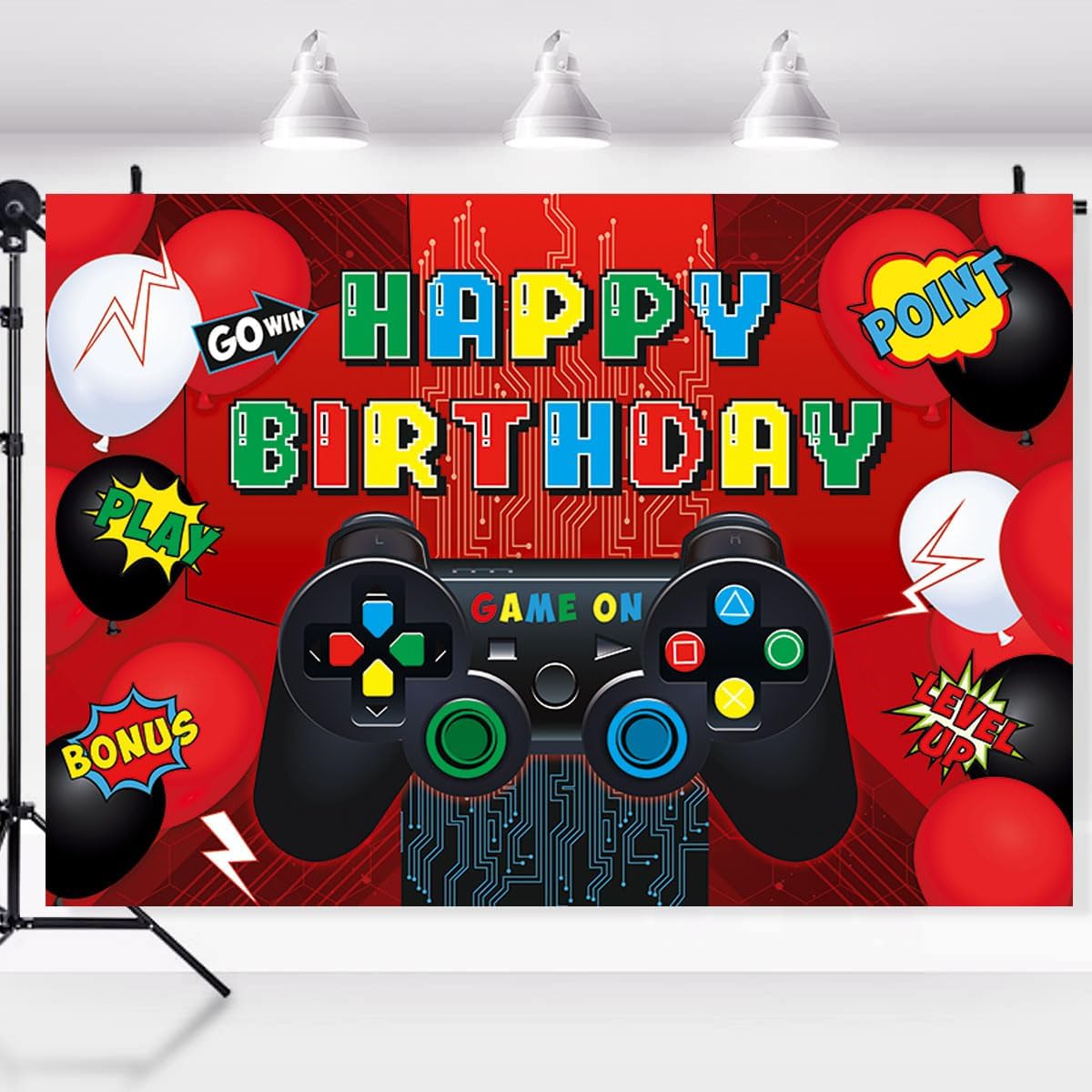 Video Game Birthday Party Backdrop Banner 5x3ft Foldable Gaming Theme