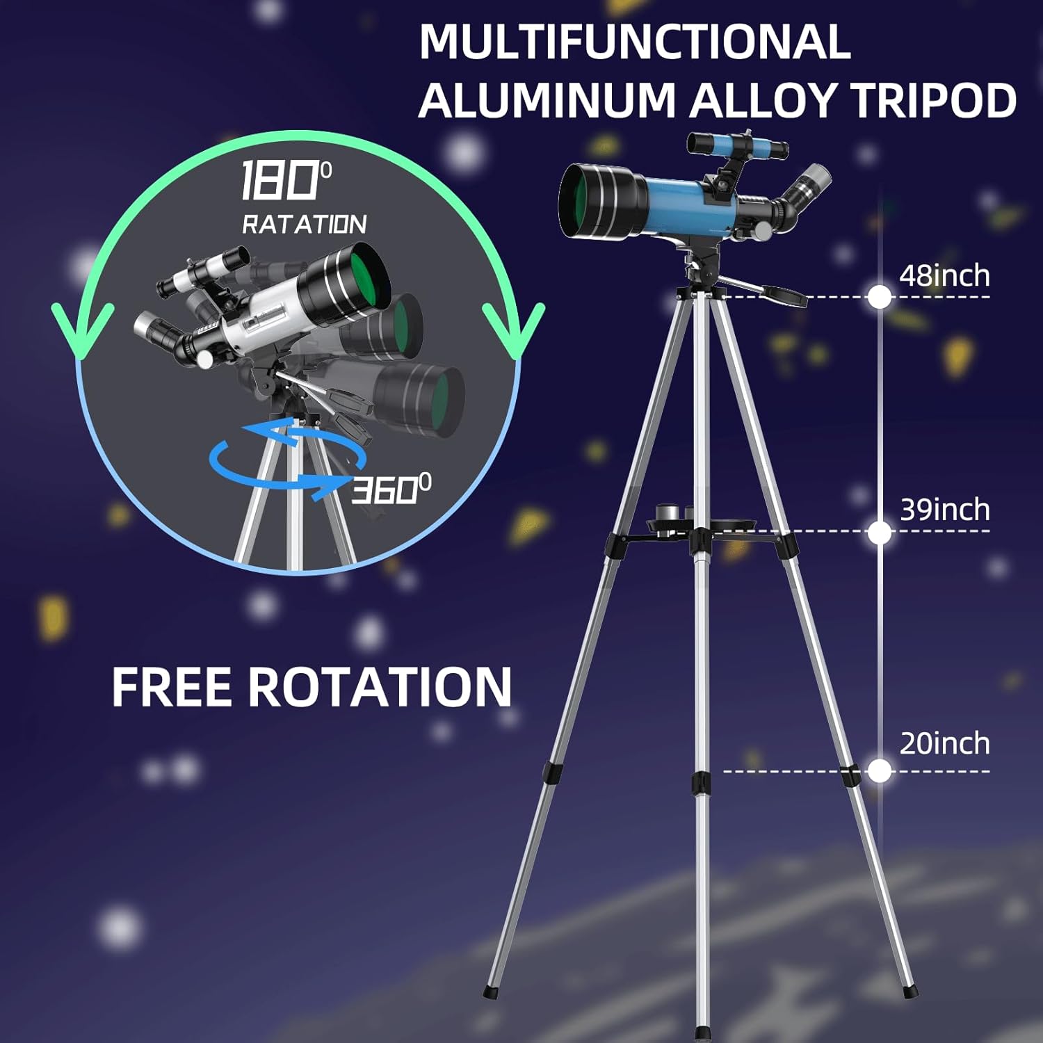 Alkinshue 70mm Aperture Refractor Telescope for Kids and Beginners