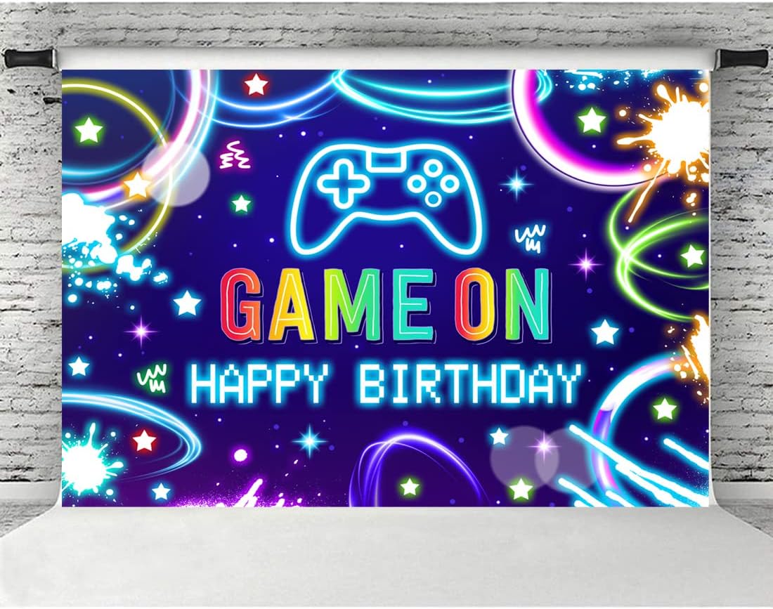 Lofaris 5x3ft Gamer Birthday Backdrop Black and Blue