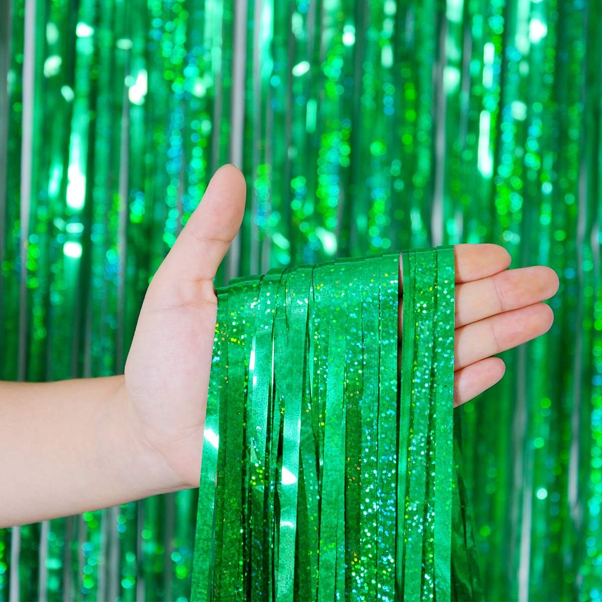 Foil Fringe Curtain - 3 Pack Green Tinsel Party Decor
