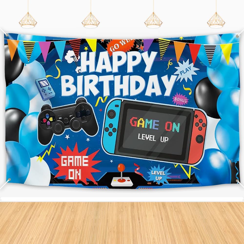Video Game Birthday Backdrop for Kids Boys Girls 6x36ft